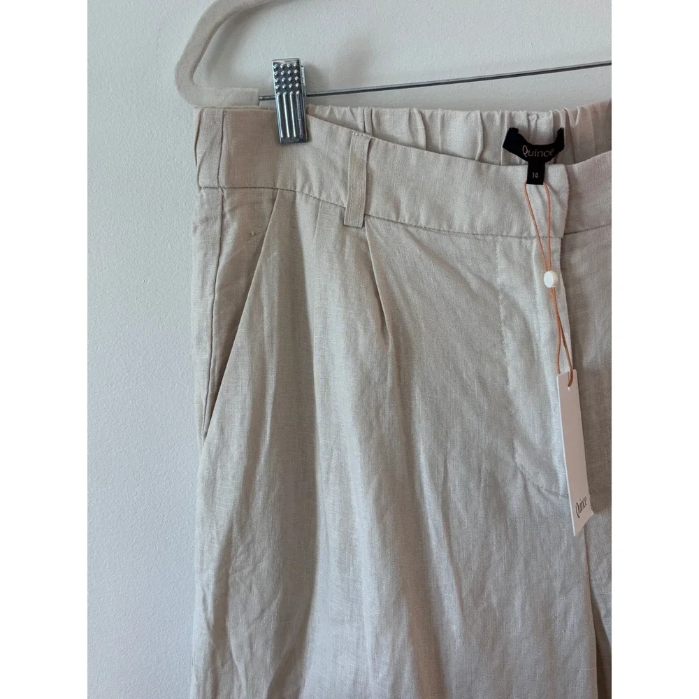 Quince 100% European Linen Pleated Trouser Wide‎ Leg Pants Beige NWT Womens 14